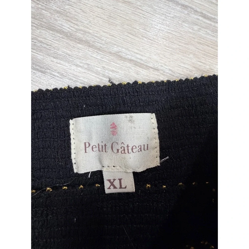 Petit Gateau Metallic Gold‎ Silver Chevron Mini Skirt XL Black Pleated 100ZL
